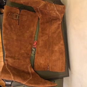 Boden tan suede kitten heel tall boots